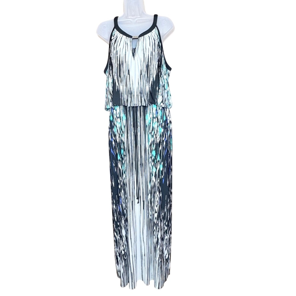 Enfocus Studio Maxi Dress Womens 14 Multicolor Abstract Boho Artsy Resort Beach‎